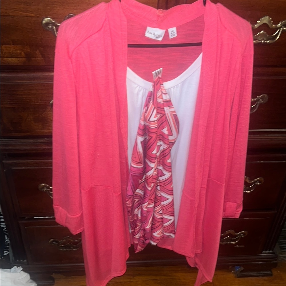 NWT KIM RODGERS -Pink Cardigan with Top and scarf